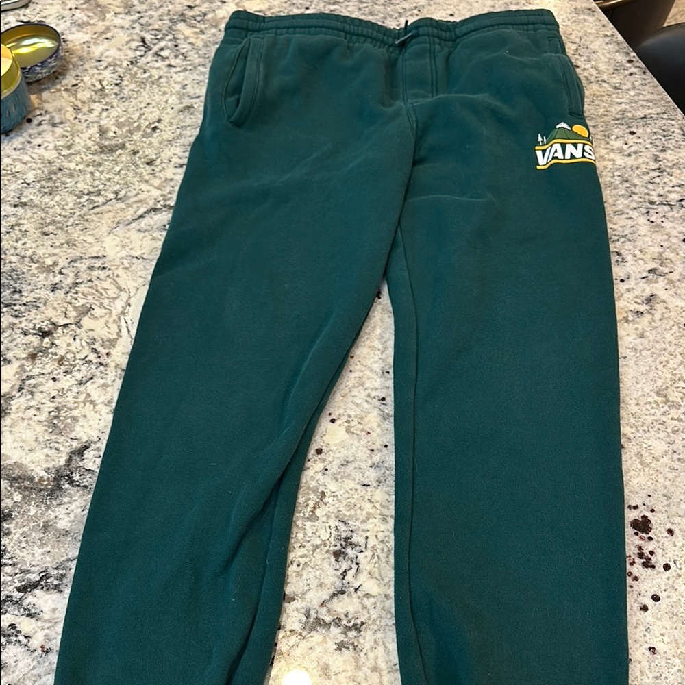 Vans Kids Forest Green Sweatpants with Yellow & White Logo